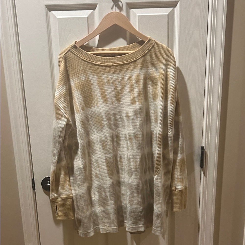 We The Free Beige and White Long Sleeve Top